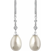 14K White Freshwater Cultured Pearl & 1/6 CTW Diamond Earrings-