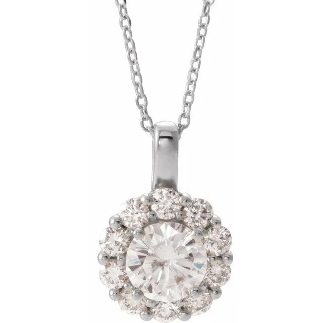 14K White 6.5 mm Round Forever One™ Moissanite & 5/8 CTW Diamond 16-18" Necklace-