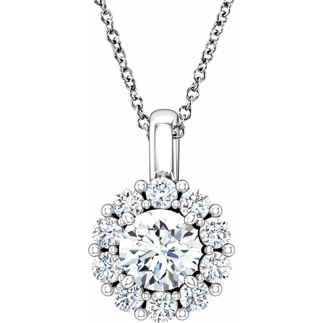 14K White 6.5 mm Round Forever One™ Moissanite & 5/8 CTW Diamond 16-18" Necklace-