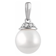 14K White Freshwater Cultured Pearl & .08 CTW Diamond Pendant-