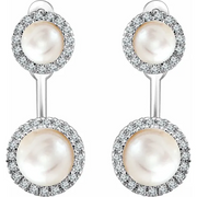 14K White Freshwater Cultured Pearl & 1/5 CTW Diamond Halo-Style Earrings-