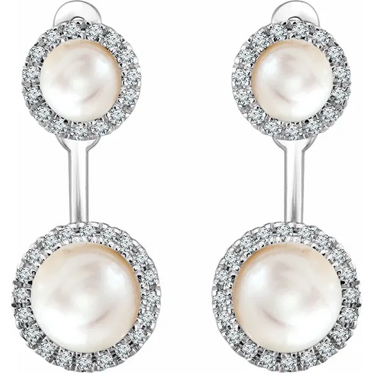 14K White Freshwater Cultured Pearl & 1/5 CTW Diamond Halo-Style Earrings