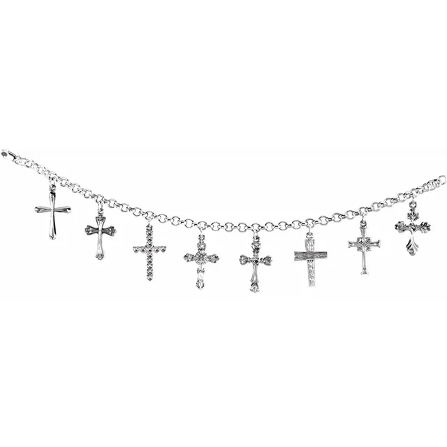 Sterling Silver Cross Charm 8" Bracelet-