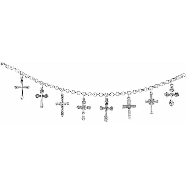 Sterling Silver Cross Charm 8" Bracelet
