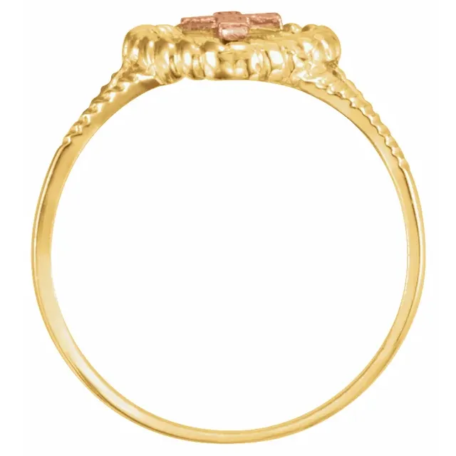 14K Yellow/Rose Heart Rope Ring with Cross-