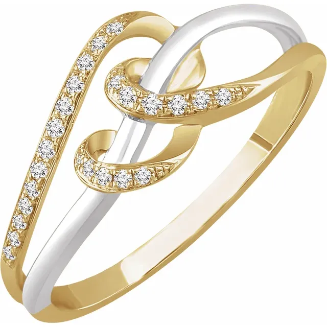14K White & Yellow 1/10 CTW Diamond Negative Space Ring-