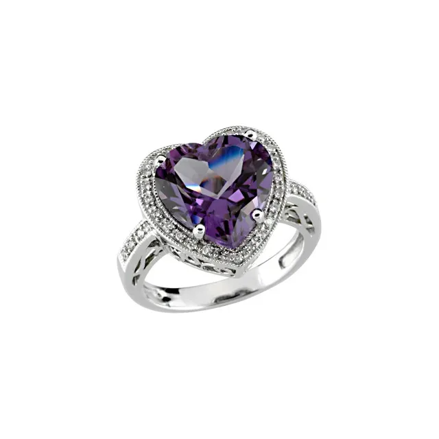 14K White Amethyst & 1/6 CTW Diamond Ring-
