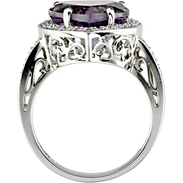 14K White Amethyst & 1/6 CTW Diamond Ring-