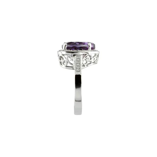 14K White Amethyst & 1/6 CTW Diamond Ring-
