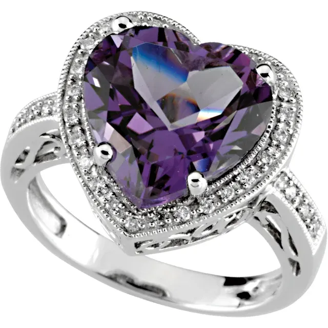 14K White Amethyst & 1/6 CTW Diamond Ring-