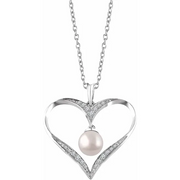 Sterling Silver Freshwater Cultured Pearl & 1/6 CTW Diamond Heart 16-18" Necklace-