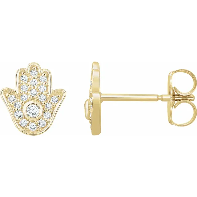 14K Yellow 1/5 CTW Diamond Hamsa Earrings-