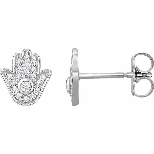 14K Yellow 1/5 CTW Diamond Hamsa Earrings-
