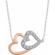 14K White & Rose 1/5 CTW Diamond Double Heart 16-18" Necklace-