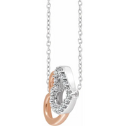 14K White & Rose 1/5 CTW Diamond Double Heart 16-18" Necklace-