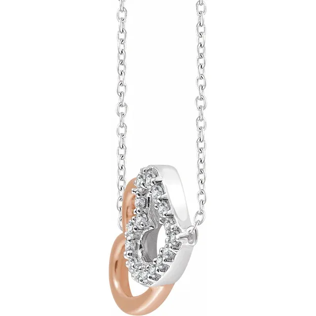 14K White & Rose 1/5 CTW Diamond Double Heart 16-18" Necklace-