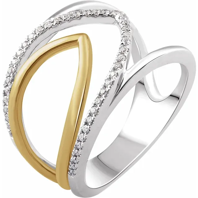 14K White & Yellow 1/6 CTW Diamond Negative Space Ring-