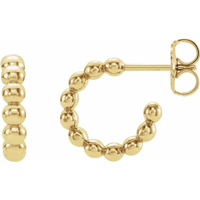 14K Yellow 12 mm Beaded Hoop Earrings-