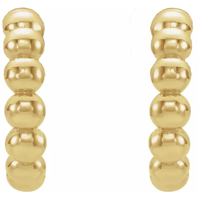 14K Yellow 12 mm Beaded Hoop Earrings-