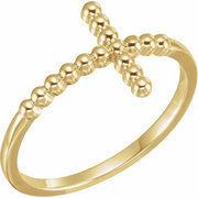 14K Yellow Beaded Sideways Cross Ring-