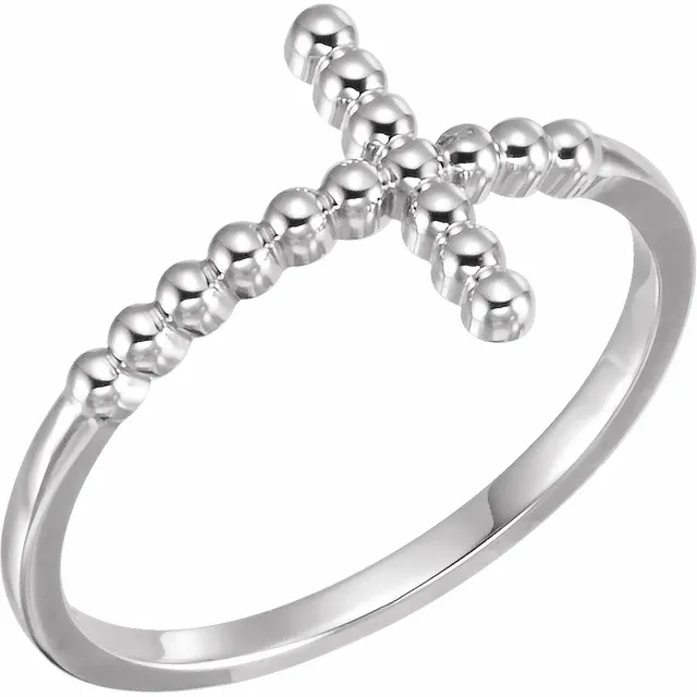14K Yellow Beaded Sideways Cross Ring-