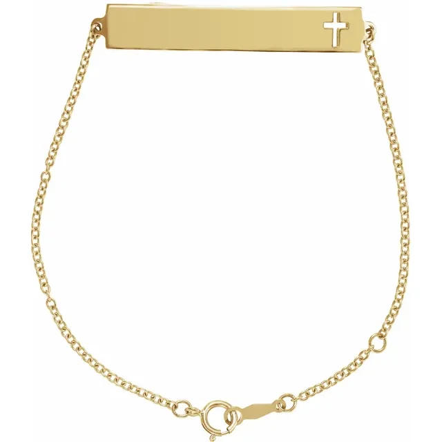 14K Yellow Pierced Cross Bar 6 1/2-7 1/2" Bracelet-