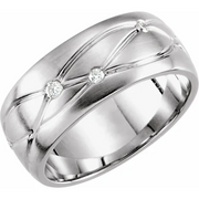 14K White 1/5 CTW Diamond Grooved 8 mm Band Size 7-