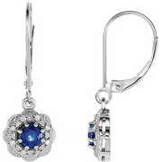 14K White Blue Sapphire & 1/10 CTW Diamond Halo-Style Earrings-