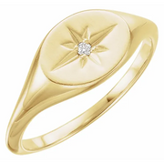 14K Yellow .02 CT Diamond 10x8 mm Oval Starburst Signet Ring-