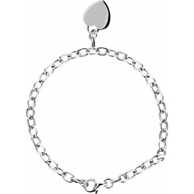 Sterling Silver Rolo 7.5" Bracelet with Heart Charm-