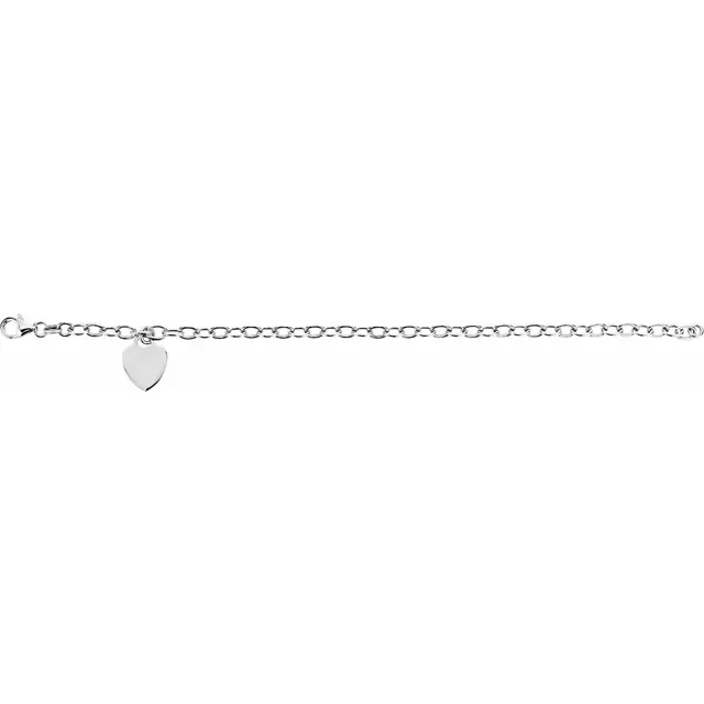 Sterling Silver Rolo 7.5" Bracelet with Heart Charm-