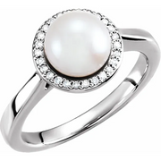 14K White Freshwater Cultured Pearl & .07 CTW Diamond Halo-Style Ring-