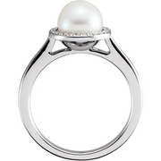 14K White Freshwater Cultured Pearl & .07 CTW Diamond Halo-Style Ring-
