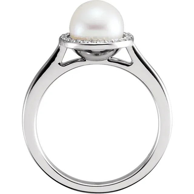 14K White Freshwater Cultured Pearl & .07 CTW Diamond Halo-Style Ring-