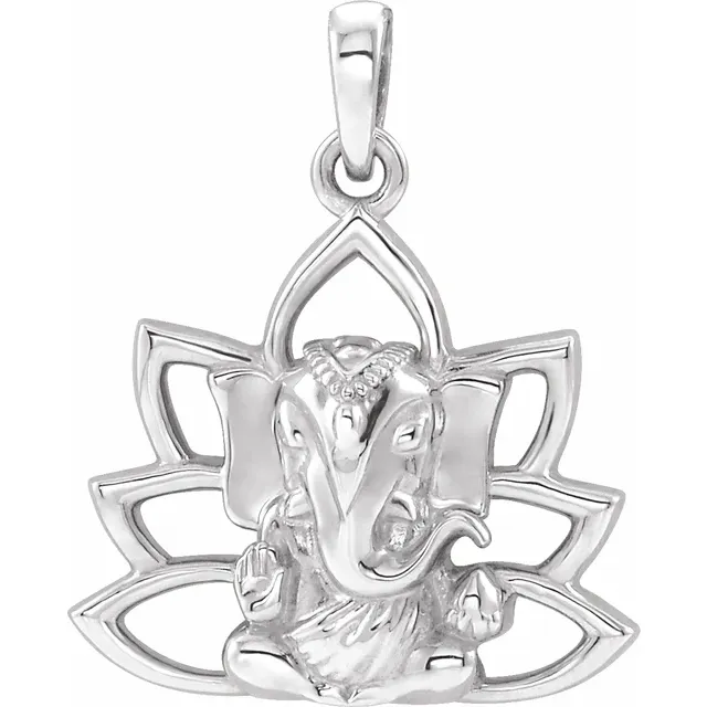14K White 19.3x15.7 mm Ganesha Pendant-