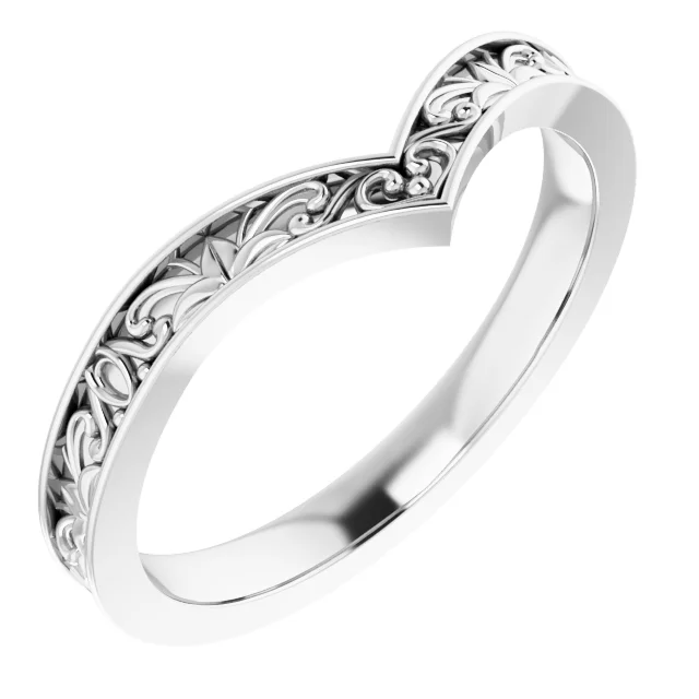 14K White Vintage-Inspired "V" Ring-