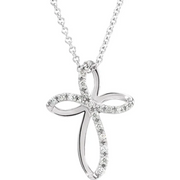 14K White 1/10 CTW Diamond Cross 18" Necklace-