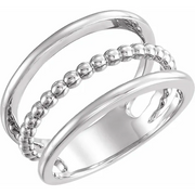 14K White Beaded Negative Space Ring-