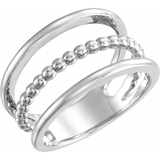 14K White Beaded Negative Space Ring-