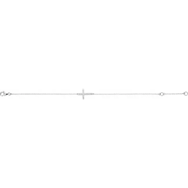 14K White 1/5 CTW Diamond Sideways Cross 8" Bracelet-