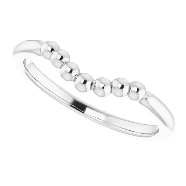 14K White Beaded Contour Stackable Ring-
