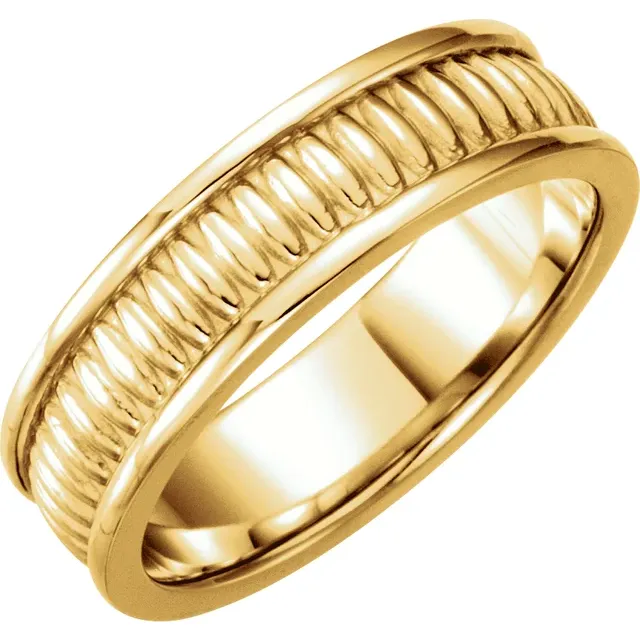 14K Yellow 7 mm Design Band Size 7-7.00 (approximate standard size)-