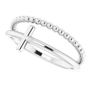 14K White Negative Space & Beaded Cross Ring-