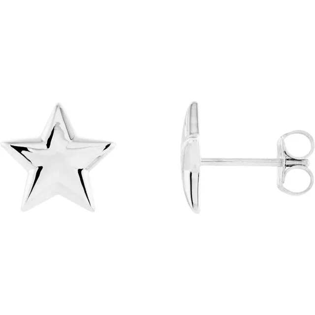 14K White Star Earrings-