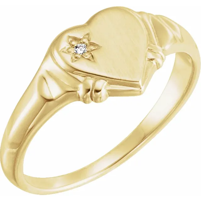 14K Yellow .005 CT Diamond Heart Ring-