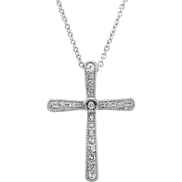 14K White .05 CTW Diamond Cross 18" Necklace-