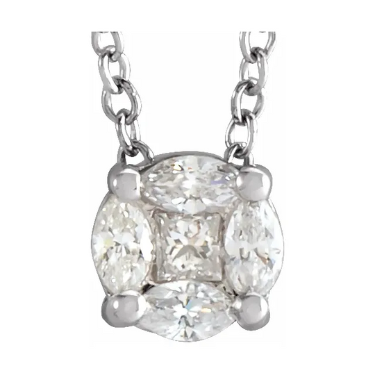 14K White 1/6 CTW Diamond Cluster 16-18" Necklace