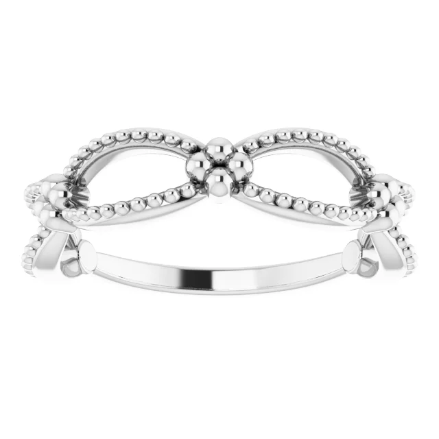 14K White Beaded Stackable Ring-