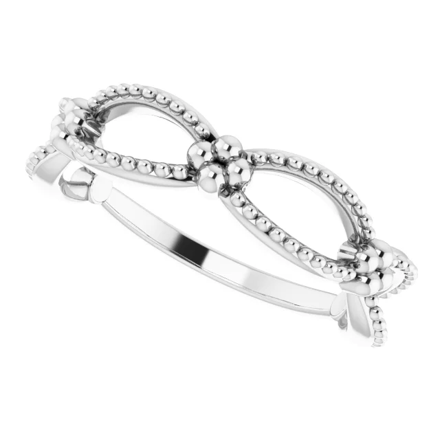14K White Beaded Stackable Ring-