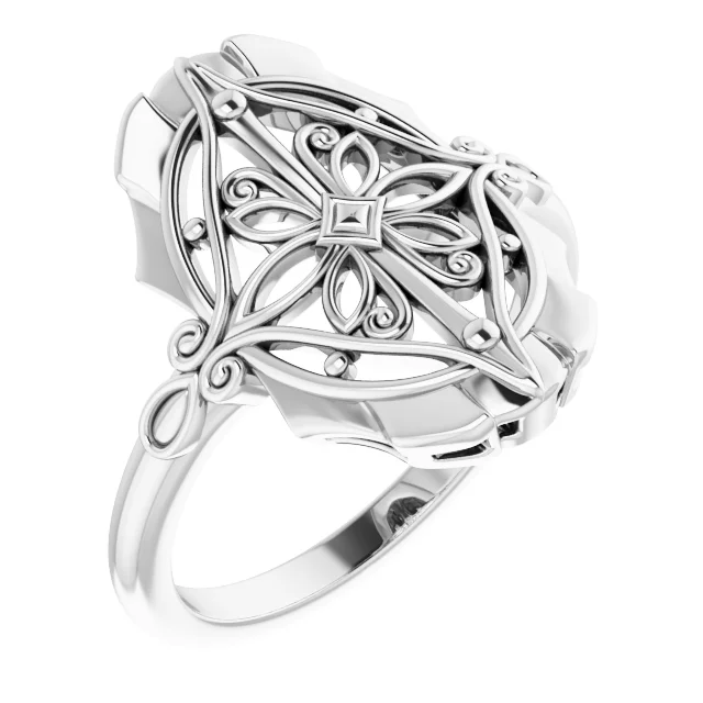 14K White Vintage-Inspired Ring-